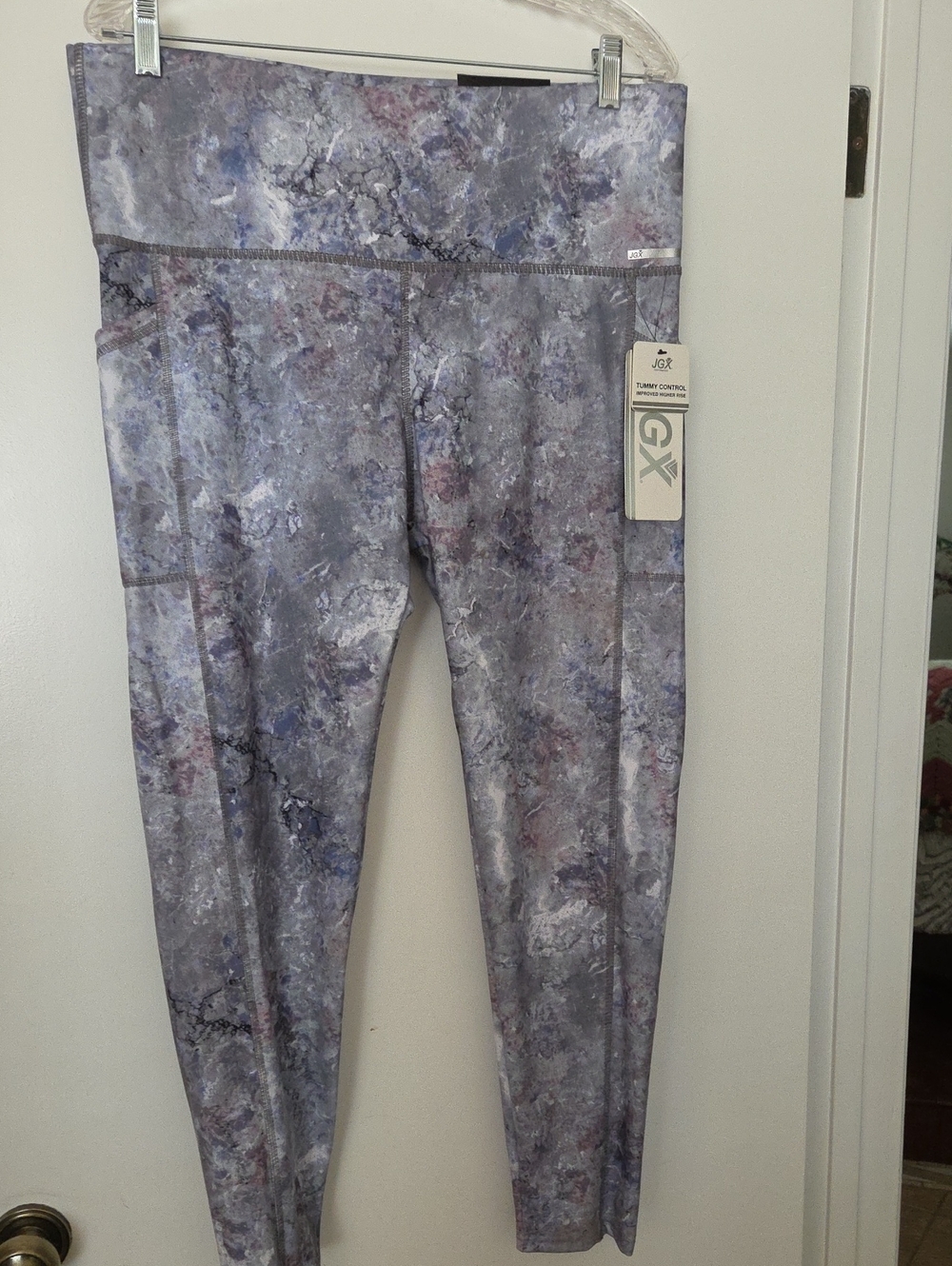 JGX Compression Marble Print Leggings - Gray Purple
